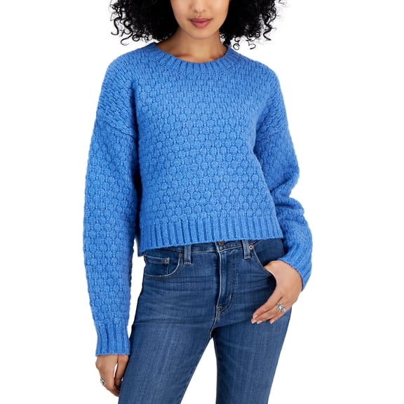 Juniors' Bubble-Knit Crewneck Sweater Holiday Blue L