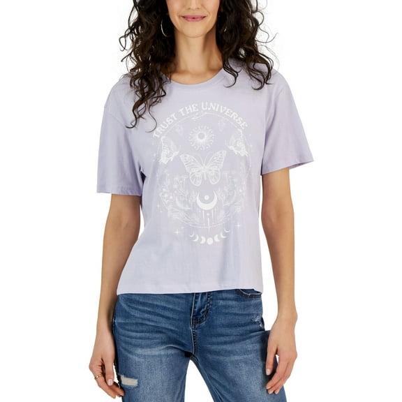 Juniors' Butterfly Graphic Crewneck T-Shirt Purple Heather S