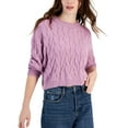 thumbnail image 1 of Juniors' Cable-Knit Cropped Crewneck Sweater Lilac Glow S, 1 of 1