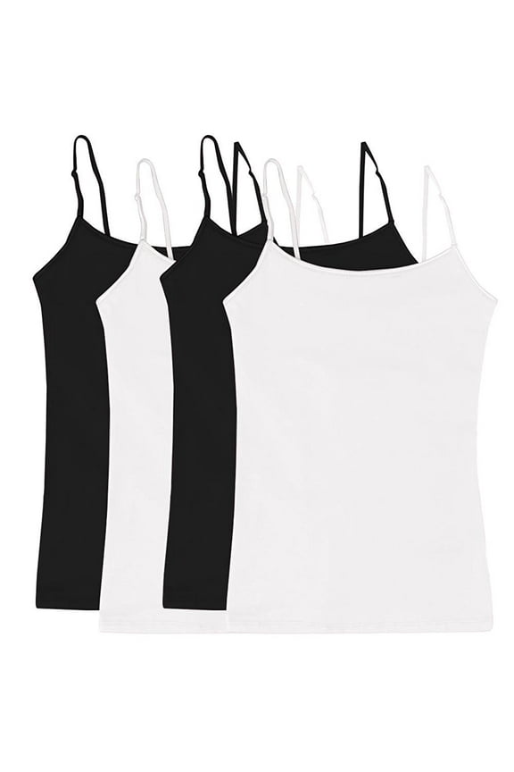 Juniors' Camisole Built-in Shelf Bra Adjustable Spaghetti Straps Tank Top 2 Pack or 4 Pack