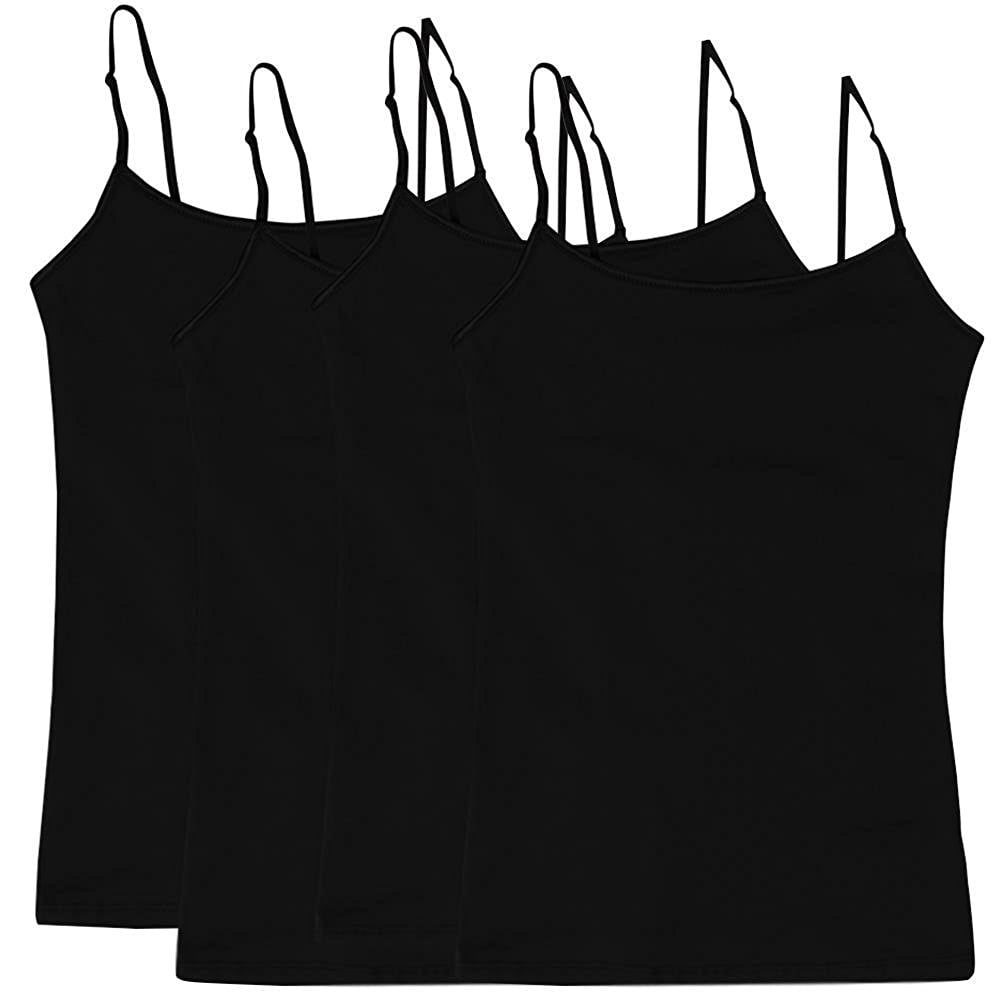 Women's & Juniors Camisole Built in BRA Adjustable Spaghetti Strap Long Tank  Top - 2 Pack 