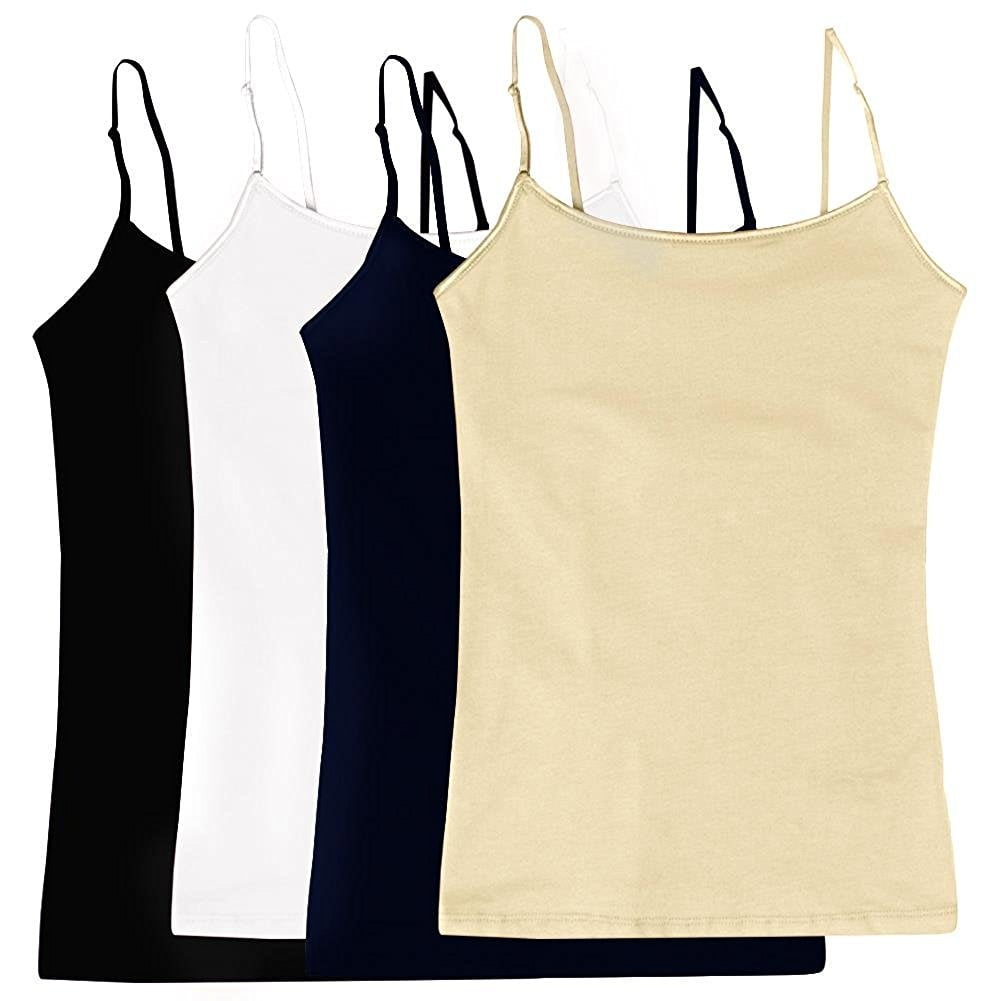 Juniors' Camisole Built-in Shelf Bra Adjustable Spaghetti Straps Tank Top 2  Pack or 4 Pack