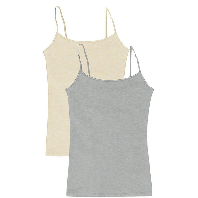Women's Camisole Built-in Shelf Bra Adjustable Spaghetti Straps Tank Top  Pack 2 Pk Heather Beige/S. Teal M : : Clothing, Shoes & Accessories