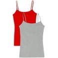 thumbnail image 1 of Juniors Camisole Built-in Shelf Bra Adjustable Spaghetti Straps Tank Top (2 Pk- Heather Grey / Red, Small), 1 of 4