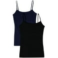 thumbnail image 1 of Juniors Camisole Built-in Shelf Bra Adjustable Spaghetti Straps Tank Top (2 Pk- Navy / Black, Small), 1 of 3