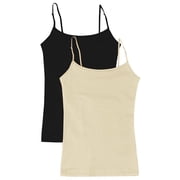 Juniors Camisole Built-in Shelf Bra Adjustable Spaghetti Straps Tank Top (2 Pk- Taupe / Black, Small)