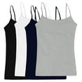 thumbnail image 1 of Juniors Camisole Built-in Shelf Bra Adjustable Spaghetti Straps Tank Top (4 Pk- Black / White / Navy / Heather Grey, Medium), 1 of 4
