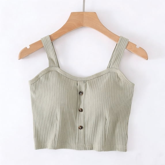 Juniors Camisoles with Built-In-Bra,Y2K Standard Straps Cropped Tank Top,Sleeveless Comfy Cotton Shirts with Buttons