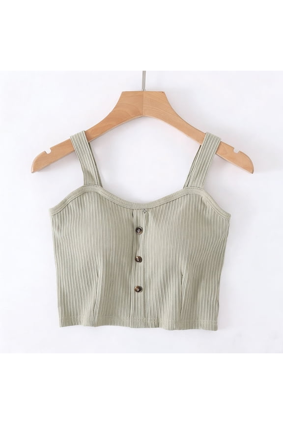 Juniors Camisoles with Built-In-Bra,Y2K Standard Straps Cropped Tank Top,Sleeveless Comfy Cotton Shirts with Buttons