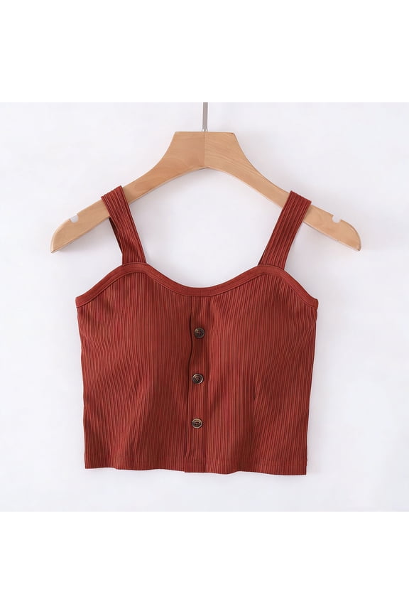 Juniors Camisoles with Built-In-Bra,Y2K Standard Straps Cropped Tank Top,Sleeveless Comfy Cotton Shirts with Buttons