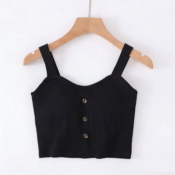 Juniors Camisoles with Built-In-Bra,Y2K Standard Straps Cropped Tank Top,Sleeveless Comfy Cotton Shirts with Buttons