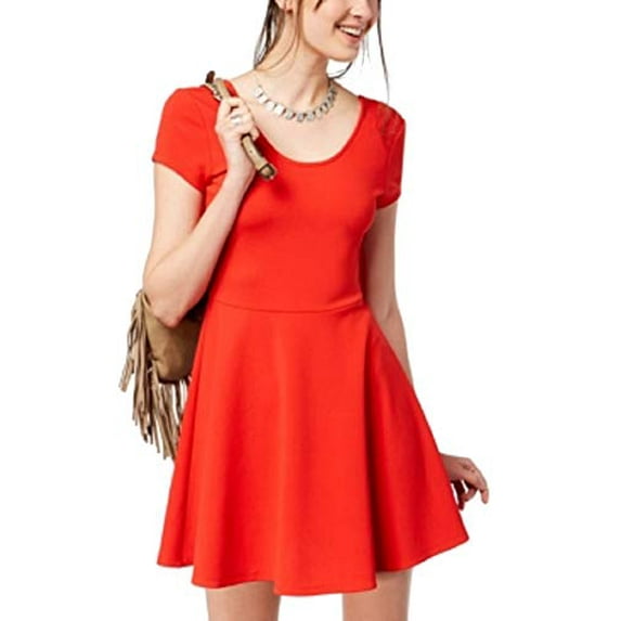 Juniors' Cap-Sleeve Textured Fit & Flare Dress Racing Red XL
