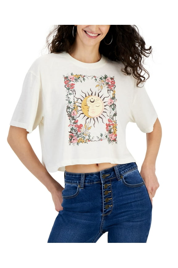 Juniors' Celestial Boxy Cropped T-Shirt Egret S