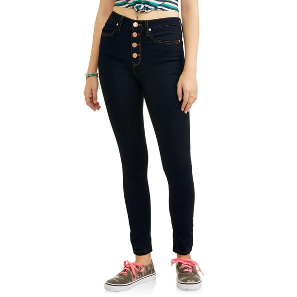 Juniors' Classic High Rise Exposed Button Skinny Jeans - Walmart.com