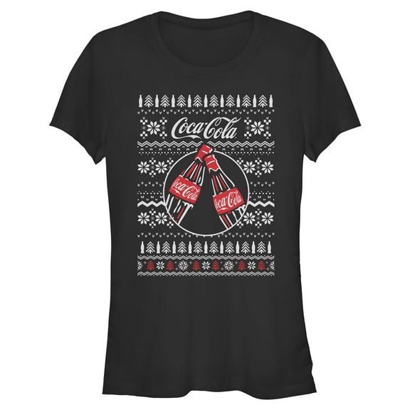Juniors Coca Cola Classic Bottles Ugly Christmas Sweater Pattern T Shirt