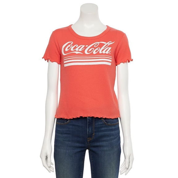 Juniors' Coca-Cola Lettuce Edge Ruffled Graphic Tee, Girl's, Size: Small, Dark Red