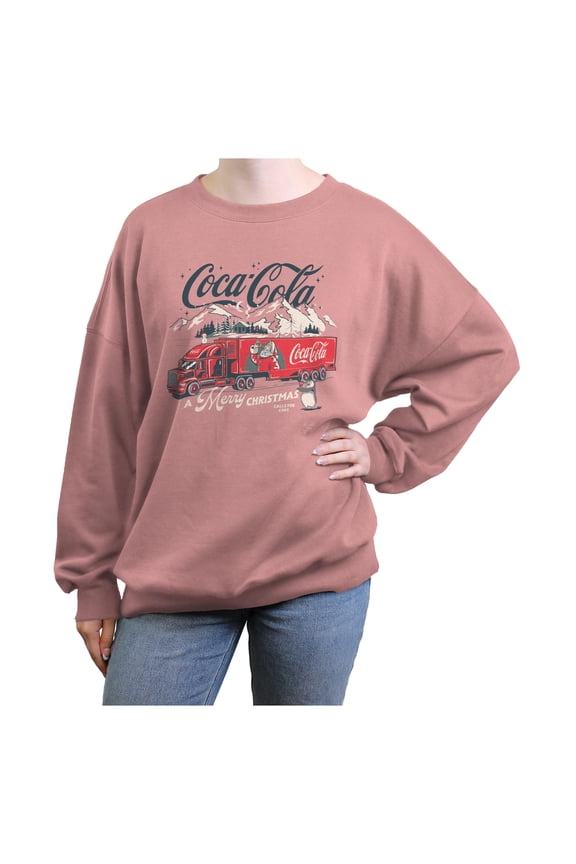Juniors Coca Cola Merry Christmas Classic Tractor Trailer Sweatshirt