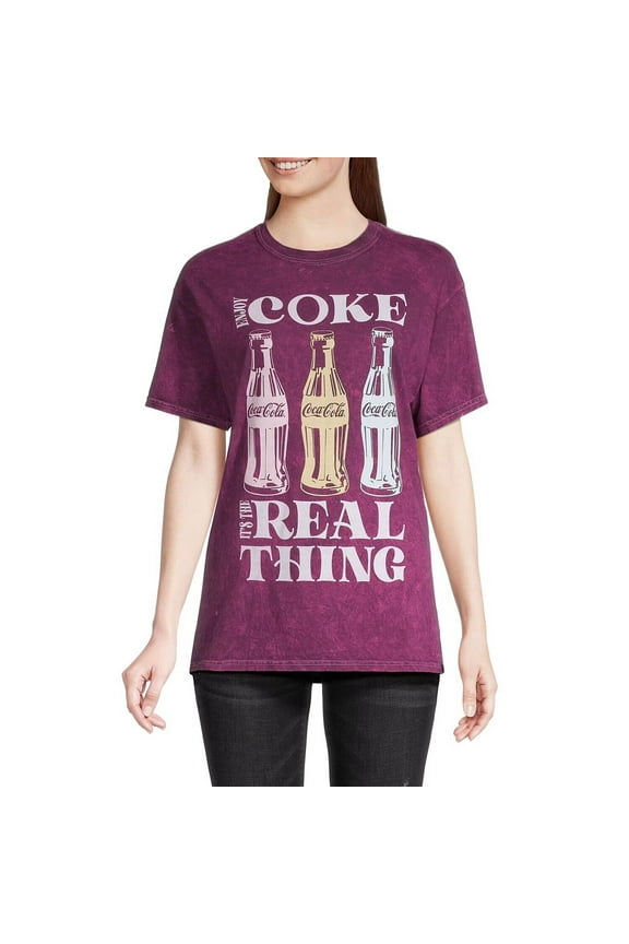 Juniors Coca Cola The Real Thing Women's Crew Neck Short Sleeve Graphic T-Shirt Size S