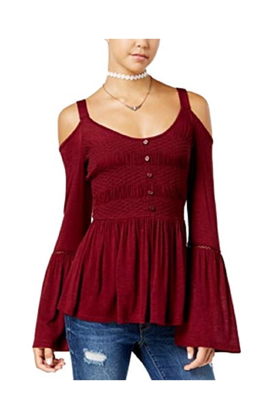 Juniors' Cold-Shoulder Bell-Sleeve Top Tile Red S