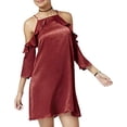thumbnail image 1 of Juniors' Cold-Shoulder Shift Dress Wine XS, 1 of 2