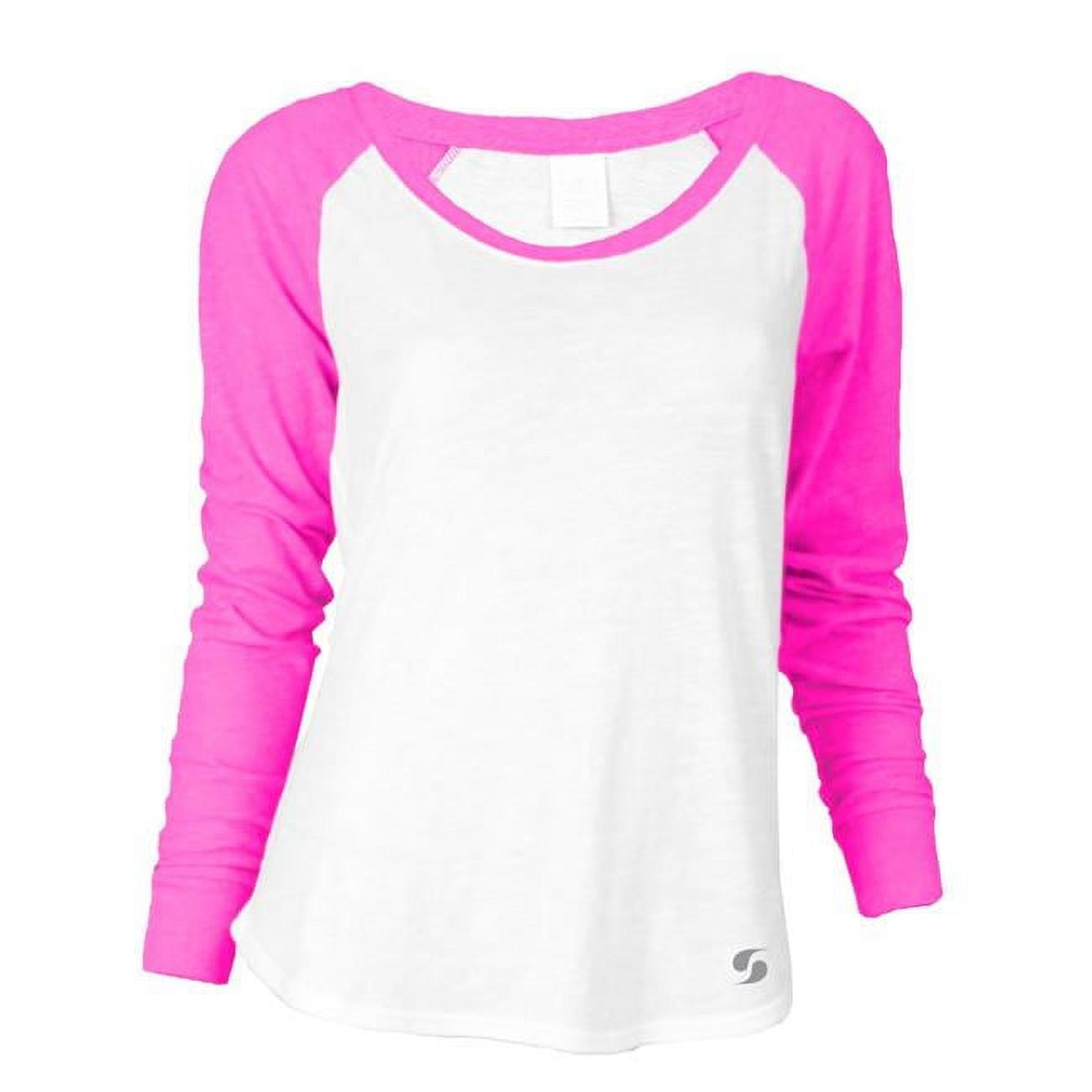 Juniors Color Block Baseball Long Sleeve Tee, White & Neon Pink - Large ...
