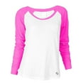 thumbnail image 1 of Juniors Color Block Baseball Long Sleeve Tee, White & Neon Pink - Large, 1 of 1