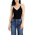 thumbnail image 1 of Juniors' Contrast-Trim Ribbed Bodysuit Black XS, 1 of 1