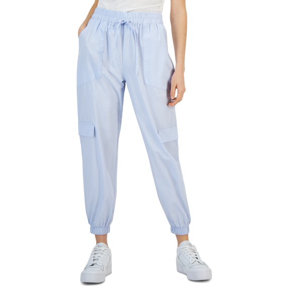 Juniors' Cotton High-Rise Pull-On Cargo Joggers Pastel Blue XL