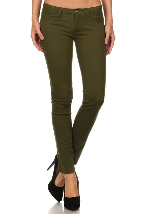 Juniors Cotton pants Low-rise Olive 5 pockets classic twill jeans ...