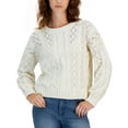 thumbnail image 1 of Juniors' Crewneck Cozy Chenille Cable-Knit Sweater Blizzard White S, 1 of 1