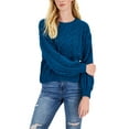 thumbnail image 1 of Juniors' Crewneck Cozy Chenille Cable-Knit Sweater Nightfall S, 1 of 1