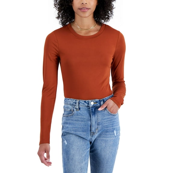 Juniors' Crewneck Long-Sleeve Bodysuit Cinnamon Stick XS