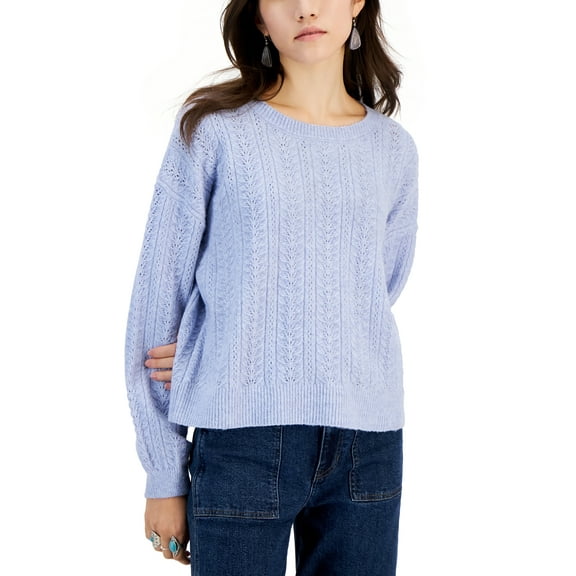 Juniors' Crewneck Pointelle-Knit Sweater  Frozen Peri L