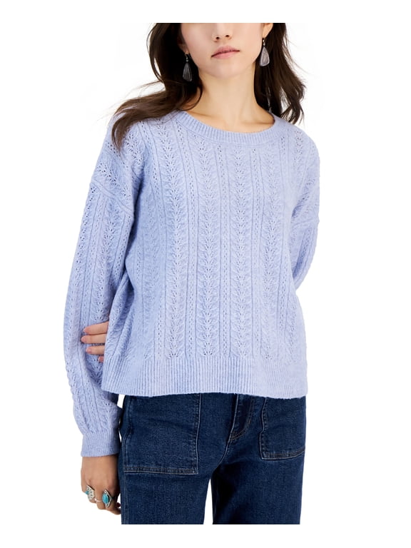 Juniors' Crewneck Pointelle-Knit Sweater Frozen Peri XL