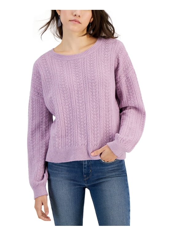 Juniors' Crewneck Pointelle-Knit Sweater Lilac Moon XL