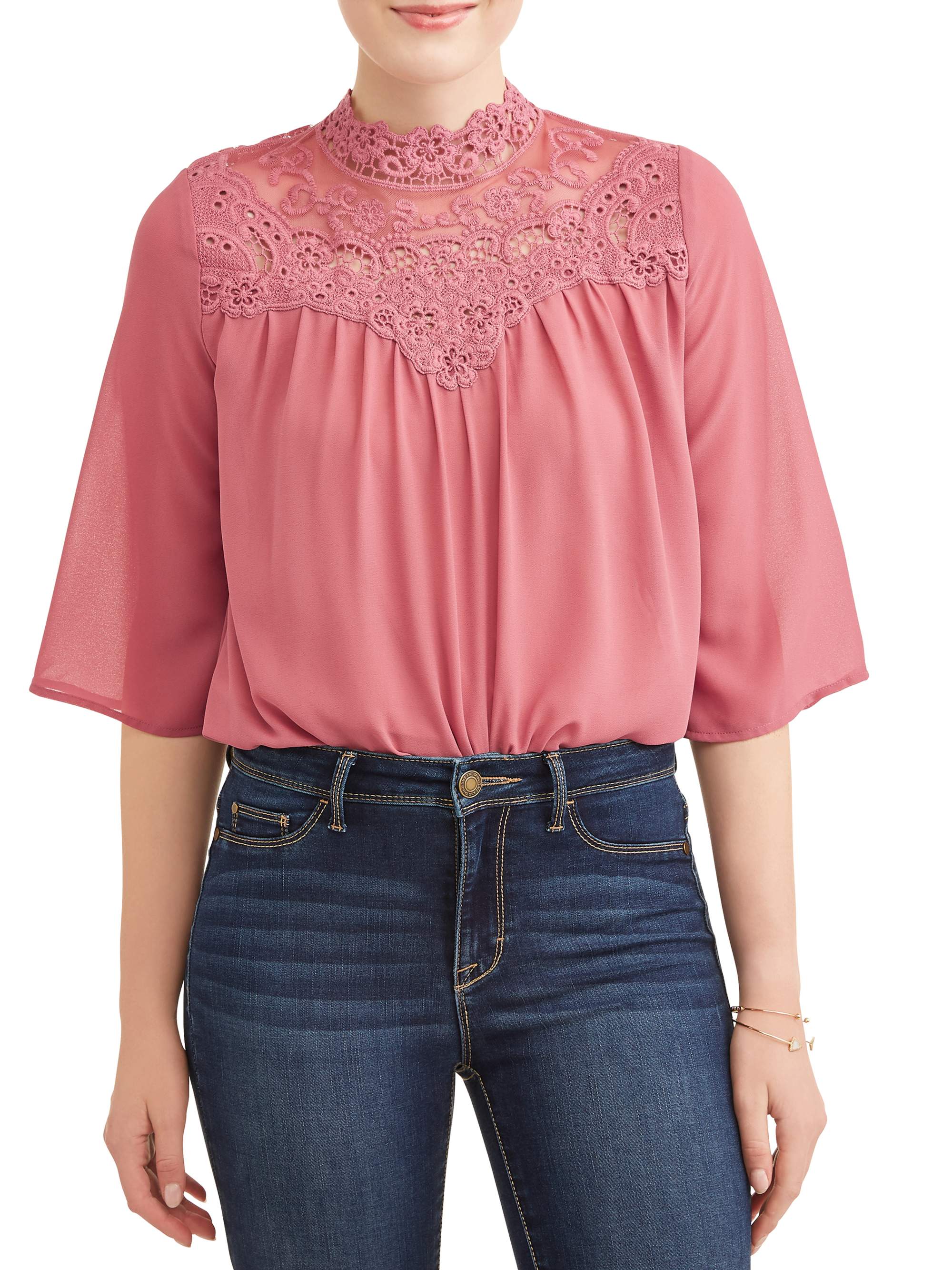 Crochet Yoke Lace Ruffle Top