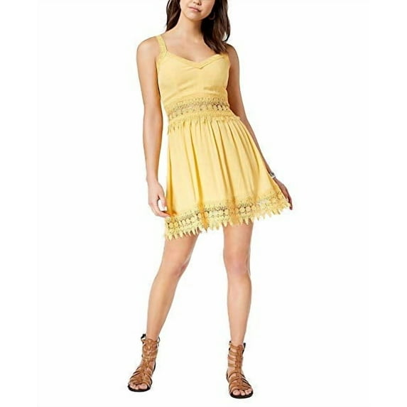 Juniors' Crochet-Trim Dress Cornsilk S