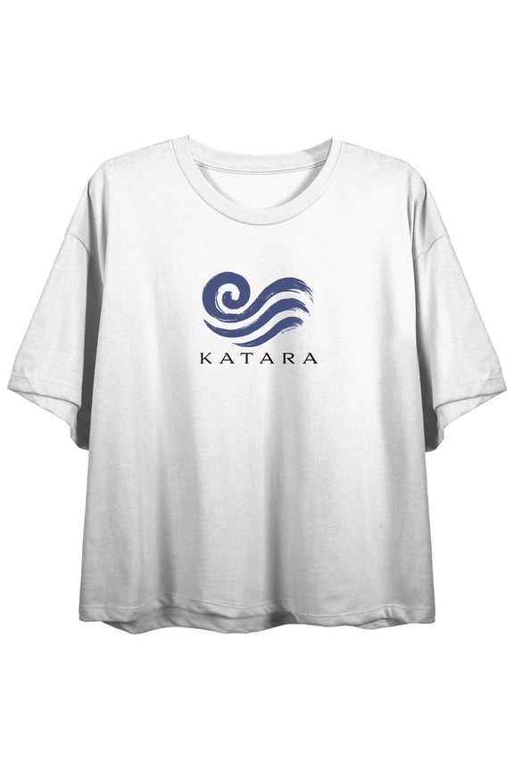 Avatar The Last Airbender Katara, Water tribe Icon on White Short Sleeve Adult Crop T-Shirt-XL