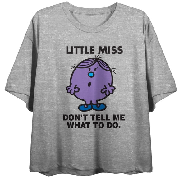 Mr Men and Little Miss Meme Don't Tell me What to do on Grey Heather Short Sleeve Adult Crop T-Shirt-XL