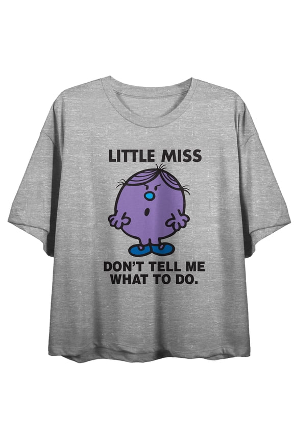 Mr Men and Little Miss Meme Don't Tell me What to do on Grey Heather Short Sleeve Adult Crop T-Shirt-XL