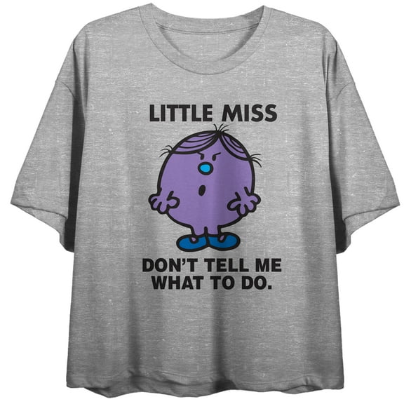 Mr Men and Little Miss Meme Don't Tell me What to do on Grey Heather Short Sleeve Adult Crop T-Shirt-XS