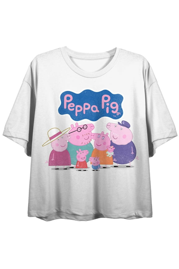 Peppa Pig TV Peppa Pig Family, Logo Icon on White Short Sleeve Adult Crop T-Shirt-Small