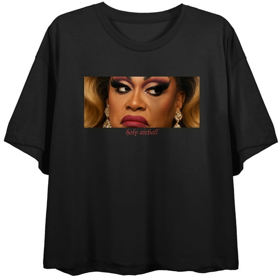 Holy Airball, Close Up Shot on Black Short Sleeve Adult Crop T-Shirt-Small