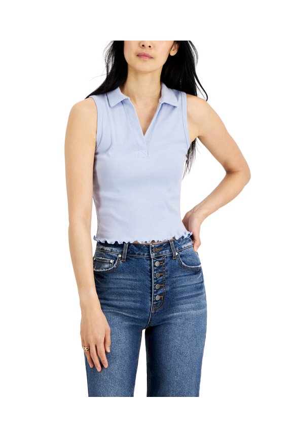 Juniors' Cropped Polo Tank Top Powder Blue S
