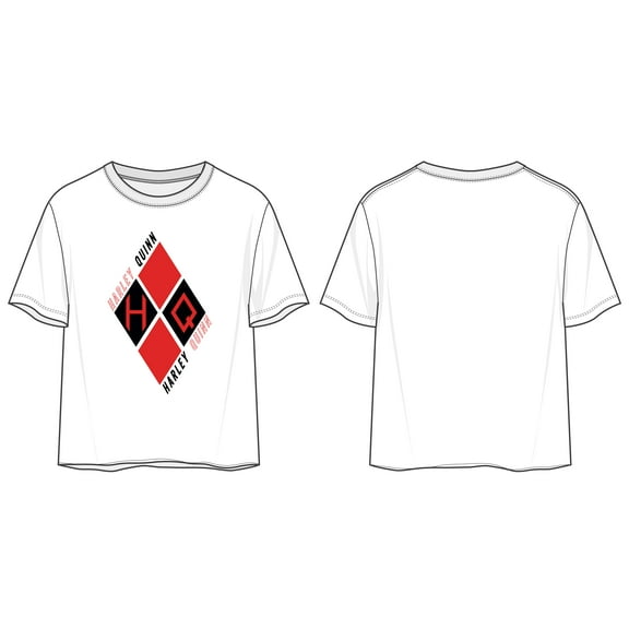 Juniors DC Comic Book Harley Quinn Diamond Symbol White Graphic Tee Shirt-Medium