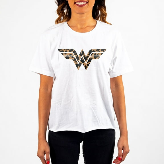 Juniors DC Comic Superhero Wonder Woman Logo White Graphic Tee-XS