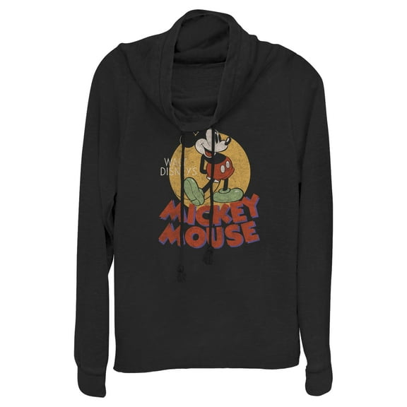 Juniors' Disney Mickey Mouse Classic Cowl Neck Graphic Long Sleeve Color: Black Size: 3X