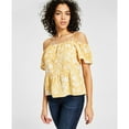 thumbnail image 1 of Hippie Rose Juniors' Elasticized Short-Sleeve Cold-Shoulder Top B4HP (Yellow,Juniors,L), 1 of 3