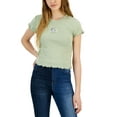thumbnail image 1 of Juniors' Embroidered Lettuce-Edge T-Shirt Sage S, 1 of 1