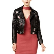 Juniors Embroidered Moto Jacket Black S